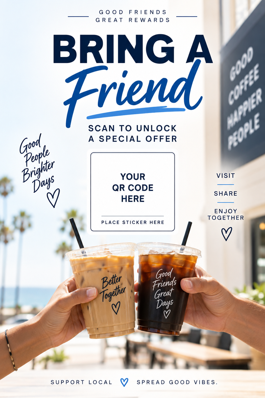 Coffee shop bring-a-friend rewards card